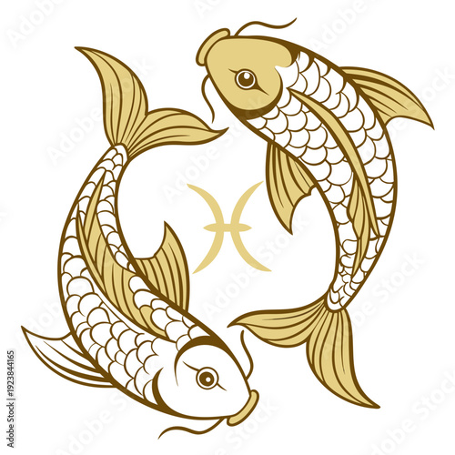Gold zodiac symbol with two fish pisces