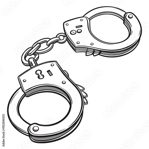 Of metal handcuffs on chain black and white line chain