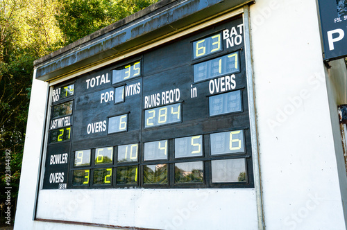 Cricket scoreboard at a cricket match