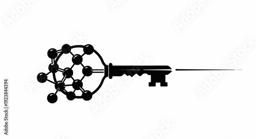 Intricate key with molecular structure design symbolizing innovation and discovery