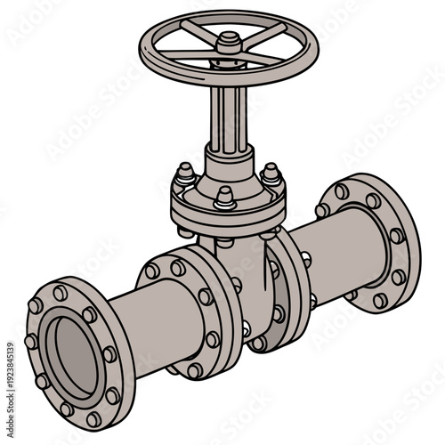 Industrial valve with wheel handle and flanged pipe connections