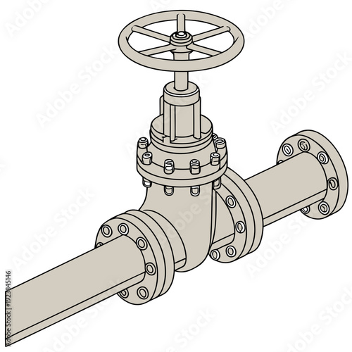 Industrial valve with wheel handle and pipe junction