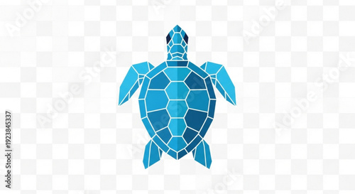 Stylized blue turtle mosaic graphic on transparent background for eco friendly designs