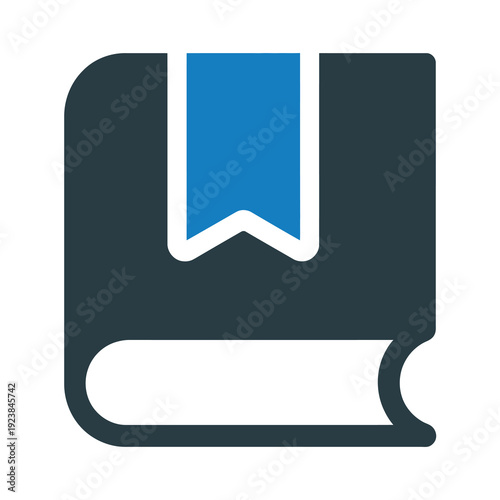 Vector graphic of a dark book with a blue bookmark protruding from its pages