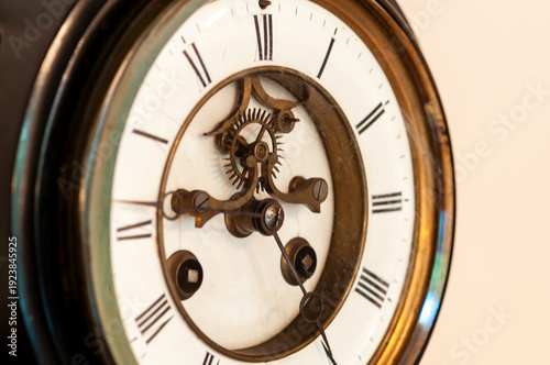 Brass mechanism on an old clock from 1850