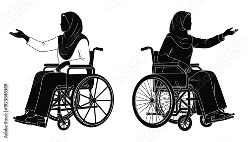 Disabled woman in wheelchair silhouette vector art