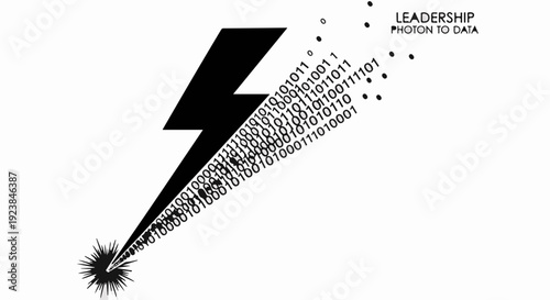 Powerful lightning bolt transforming into digital data, symbolizing innovation and progress in leadership.