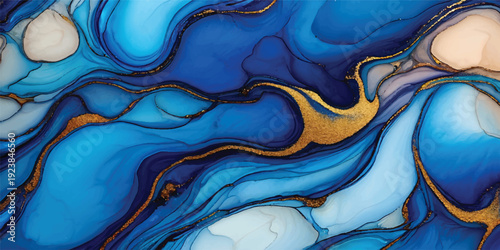 Abstract blue and white water waves background with flowing liquid texture and artistic swirl design