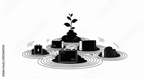 Renewable energy sources powering a growing plant, symbolizing eco-friendly growth and sustainability.