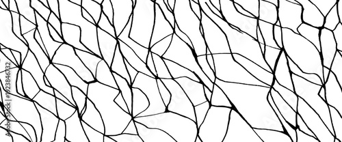 Kintsugi hand drawn ink background. White marble surface features delicate black lines in traditional repair art. Crackle pattern with abstract texture for luxury design. Vector abstract bg.