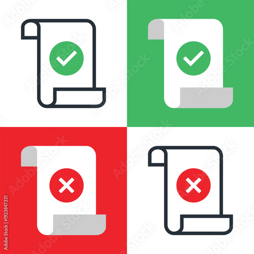 Payment Invoice Success and Failed Status Icon. Bill Document Checklist and Cross Mark Symbol. Vector Illustration