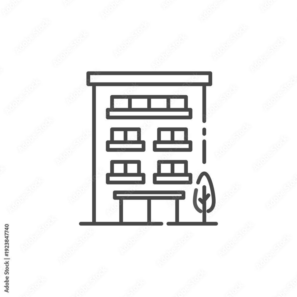Fototapeta premium 4階建てベランダ付きマンション･アパートのベクターアイコン（線画・モノクロ）Editable Stroke