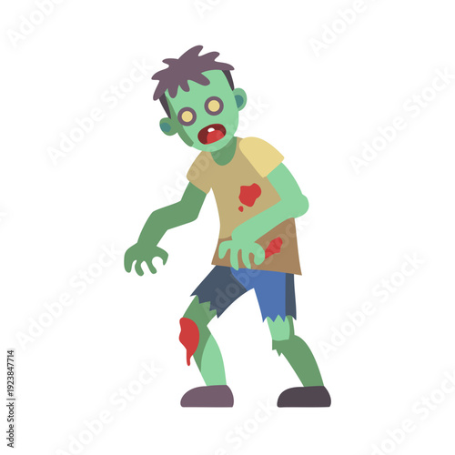 Cartoon zombie character with a scary expression and tattered clothes in a vibrant style
