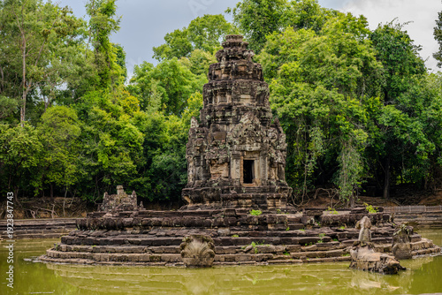 Ancient Neak Pean temple on an island in Angkor