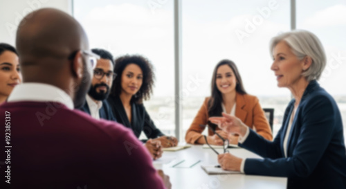 soft focus blurred photo of Diverse Business Team Meeting in Modern Office Conference Room