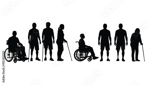 Diverse disabled people silhouette collection