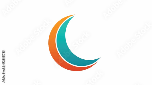 Abstract crescent moon shape with gradient colors of orange and teal, symbolizing new beginnings and celestial beauty