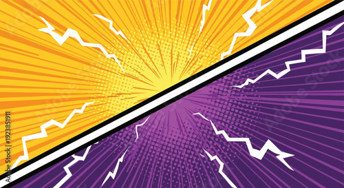 Comic Versus Background with Dynamic Explosion and Lightning Bolts