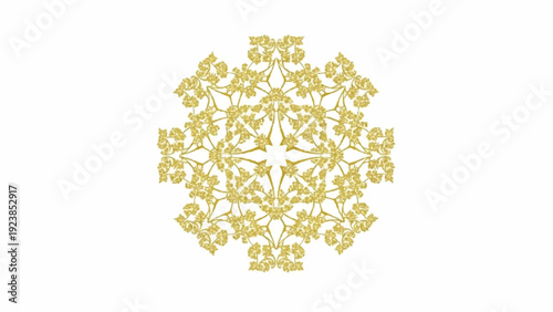 Elegant golden symmetrical intricate floral pattern illustration, a delicate decorative motif with abstract botanical elements, perfect for luxurious designs and ornamental accents