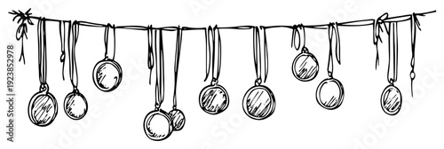 Collection of sports medals hanging on ribbons in hand drawn doodle style