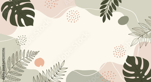 Modern Abstract Botanical Background with Tropical Leaves and Copy Space