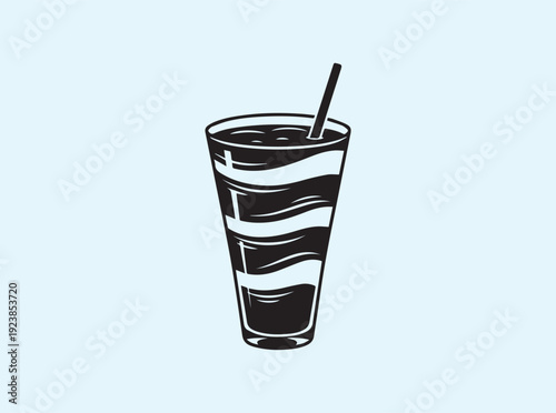 Linear motion vector of a tall beverage glass with solid black filling