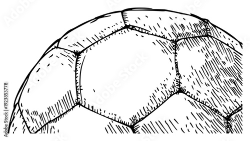 Close up detailed sketch of a soccer ball showing texture and stitching