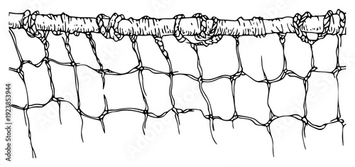 Detailed close up of a soccer goal net with knots hand drawn