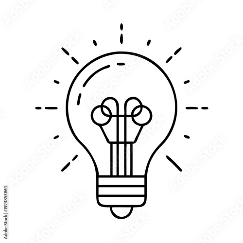 Simple Line Art of a Light Bulb Emitting Rays of Inspiration