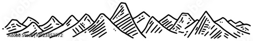 Mountain range with sharp peaks in a hand drawn sketch style