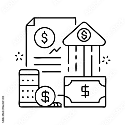 Financial planning and investments represented with icons for accounting and banking