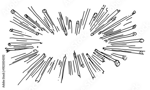 Explosive motion lines radiating from the center in dynamic hand drawn comic style