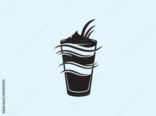 Black and white graphic of a tall smoothie glass isolated on white background