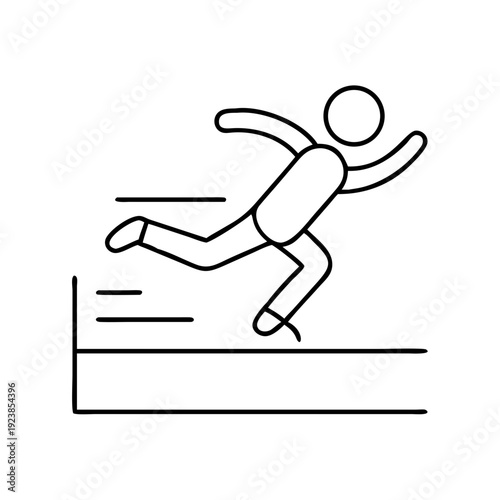 Line art illustration of a person leaping over a hurdle in a race