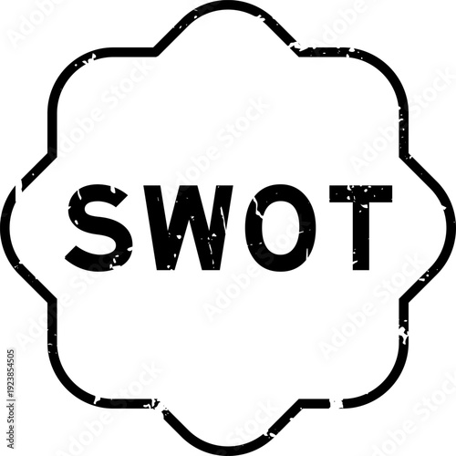 Grunge black SWOT (abbreviation of strength, weakness, opportunities, threats) word square rubber seal stamp on white background