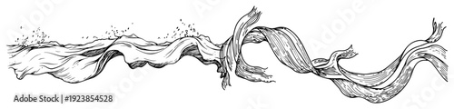 Photos Abstract flowing ribbon or wavy fabric banner blowing in the wind hand drawn ske