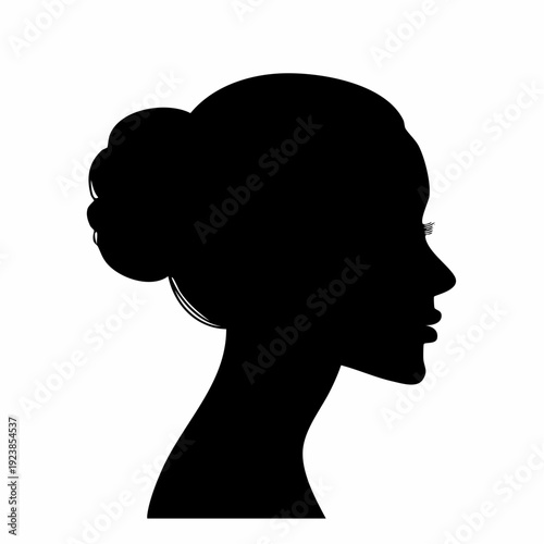 Silhouette portrait of a woman with elegant updo hairstyle against white