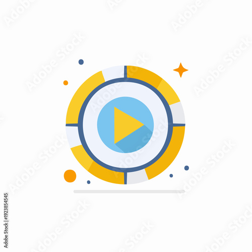 Abstract illustration of a play button within a circular design for digital media