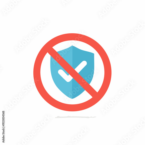 Icon depicting security not allowed or blocked, shield symbol crossed out