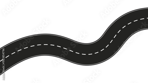 Winding asphalt road with dashed white lines for travel transport