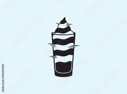 Solid black silhouette of a layered smoothie in a tall glass with motion lines