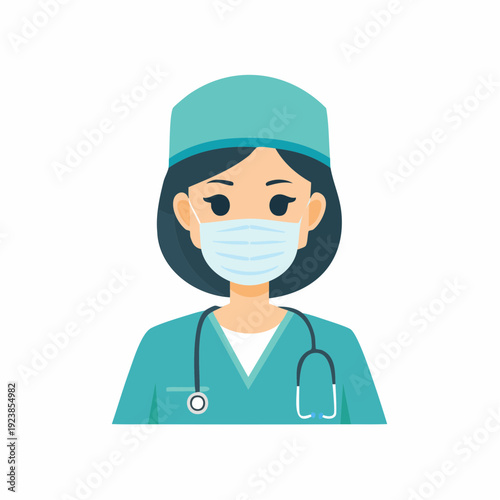 Female medical professional in scrubs and face mask illustration