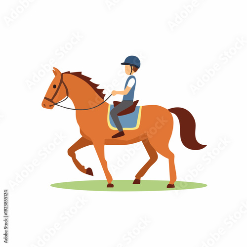 Cartoon illustration of a rider on a brown horse, equestrian sport
