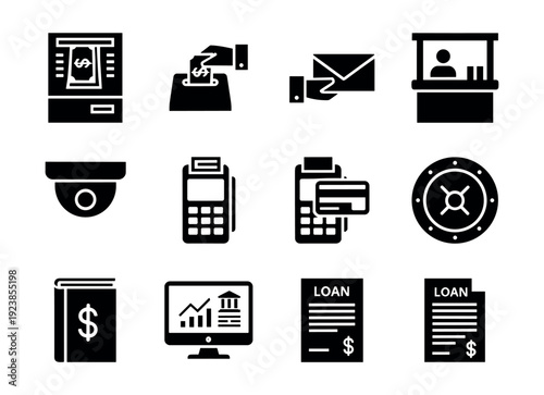 Collection of financial and banking service icons for digital and print use