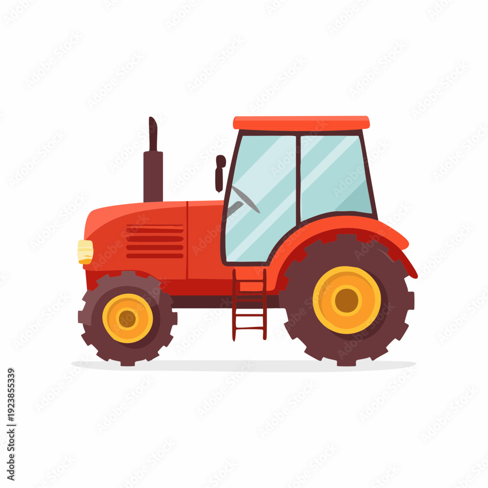 Obraz premium Red cartoon tractor illustration for agricultural or farming concepts