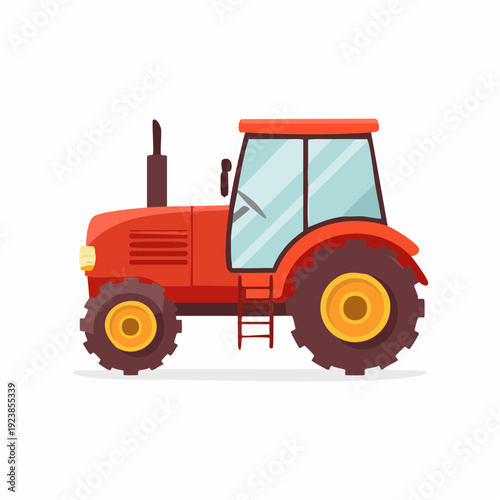 Red cartoon tractor illustration for agricultural or farming concepts