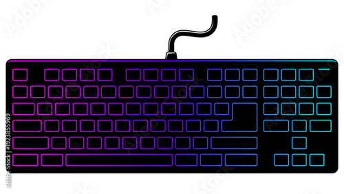 Black gaming keyboard with RGB LED backlight, without background