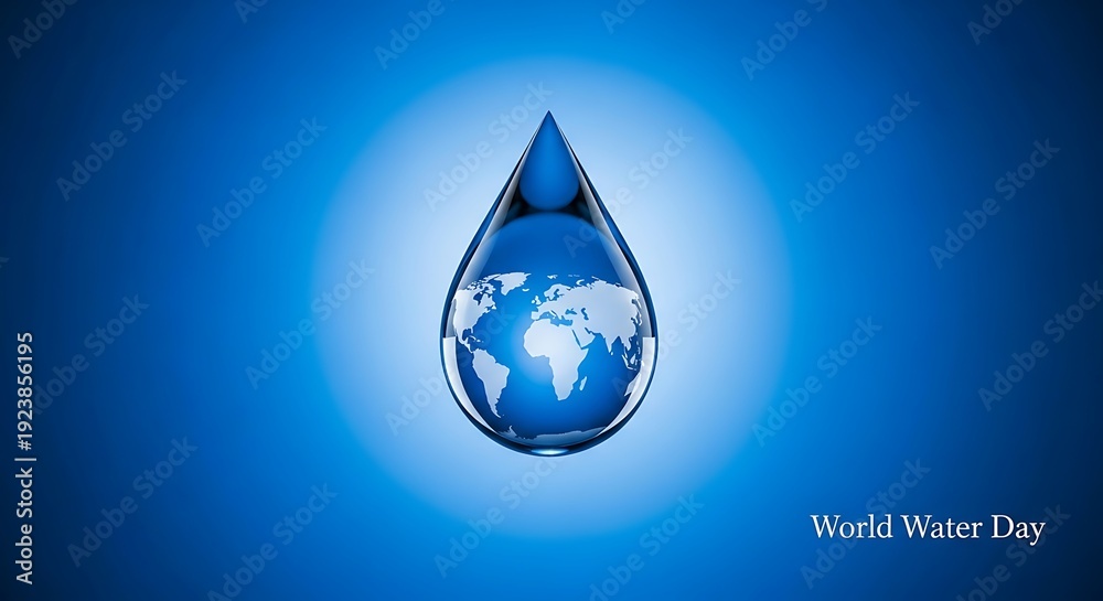 Obraz premium World water day concept with earth globe inside a single water droplet on blue background