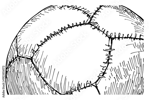 Close up hand drawn doodle showing the detailed stitching and texture of a soccer ball