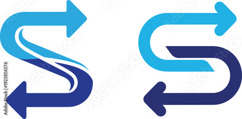 Abstract letter s logo design with blue arrows represents process flow business movement exchange direction connectivity cycle progress dynamic speed agile workflow